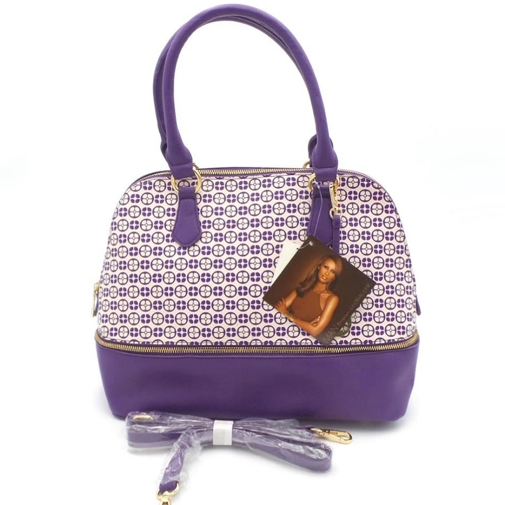 NWT Iman Global Chic Signature Handbag and Cosmetic Bag Set